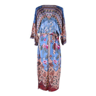 Damen Blumen Kimono Morgenmantel | Maxi