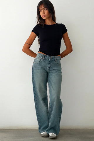 Damen Elegante Flared Jeans Hoher Bund – Blau
