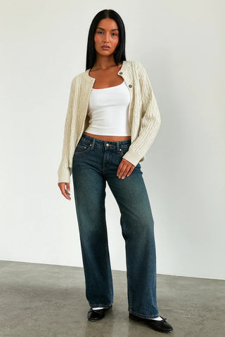 Damen Elegante Flared Jeans Hoher Bund – Dunkelblau
