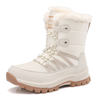 Damen Elegante Gefütterte Winterstiefel Schnürung – Beige