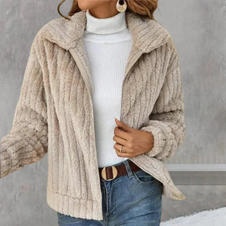 Damen Elegante Winter Steppjacke Knöpfe – Beige
