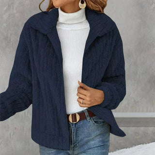 Damen Elegante Winter Steppjacke Knöpfe – Marineblau