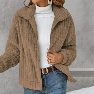 Damen Elegante Winter Steppjacke Knöpfe – Khaki