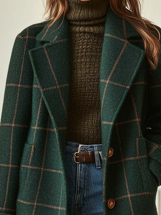 Damen Eleganter Winter Wollmantel Kariert – Detailansicht