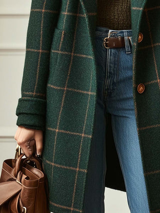 Damen Eleganter Winter Wollmantel Kariert – Detailansicht