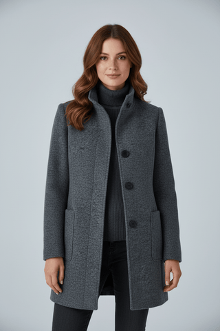 Damen Eleganter Wintermantel Wolle Stehkragen – Grey