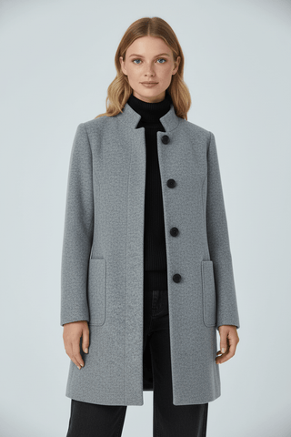 Damen Eleganter Wintermantel Wolle Stehkragen – Light Grey