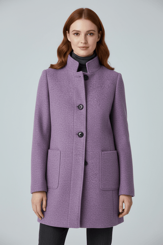 Damen Eleganter Wintermantel Wolle Stehkragen – Purple