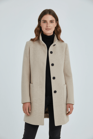 Damen Eleganter Wintermantel Wolle Stehkragen – Beige