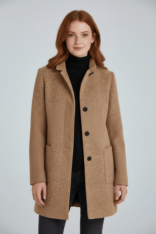 Damen Eleganter Wintermantel Wolle Stehkragen – Khaki