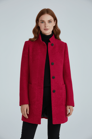 Damen Eleganter Wintermantel Wolle Stehkragen – Red