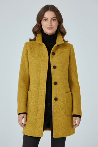 Damen Eleganter Wintermantel Wolle Stehkragen – Yellow