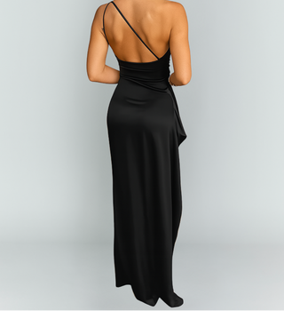 Damen Elegantes Asymmetrisches Satin Partykleid Maxi – Detailansicht