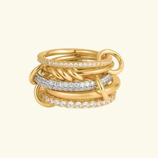 Damen Elegantes Ring Set Funkelnder Steinbesatz – Gold