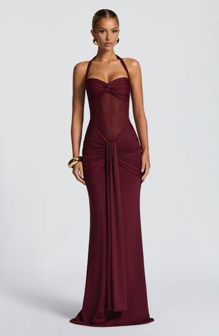Damen Elegantes Weihnachtskleid Maxi – Wine Red
