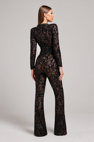 Damen Festlicher Jumpsuit Spitze Hohe Taille – Detailansicht