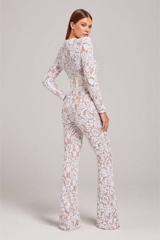 Damen Festlicher Jumpsuit Spitze Hohe Taille – Detailansicht