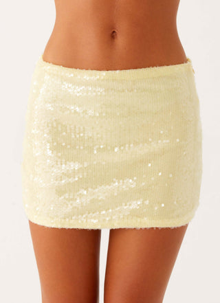 Damen Festlicher Pailletten Partyrock Mini – Gelb