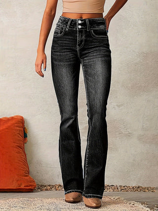 Damen Flared Jeans Hoher Bund – Schwarz