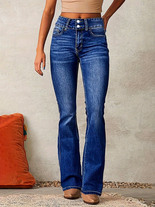 Damen Flared Jeans Hoher Bund – Dunkelblau