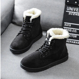 Damen Gefütterte Winterstiefel Schnürverschluss – Schwarz