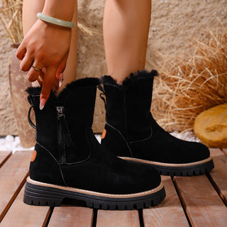 Damen Gefütterte Winterstiefel Seitlicher Reißverschluss – Black