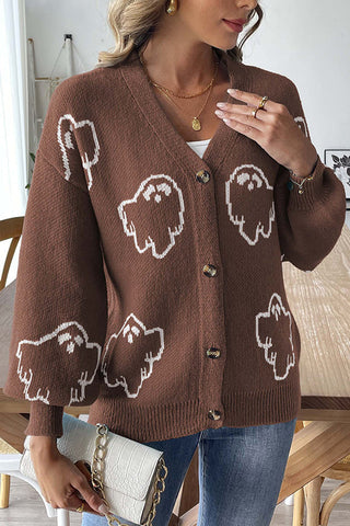 Gilet en maille pour femme à motif de fantômes | Manches longues
