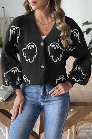 Gilet en maille pour femme à motif de fantômes | Manches longues