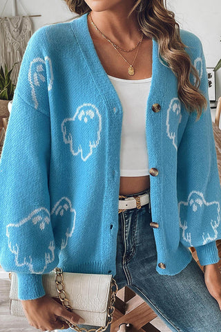 Gilet en maille pour femme à motif de fantômes | Manches longues
