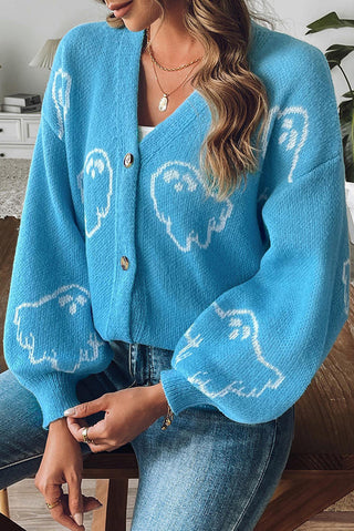 Gilet en maille pour femme à motif de fantômes | Manches longues