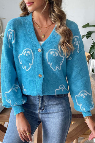 Gilet en maille pour femme à motif de fantômes | Manches longues