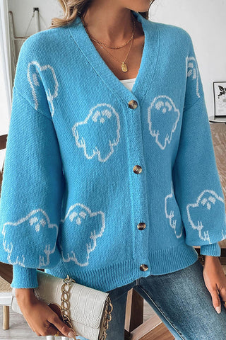 Gilet en maille pour femme à motif de fantômes | Manches longues
