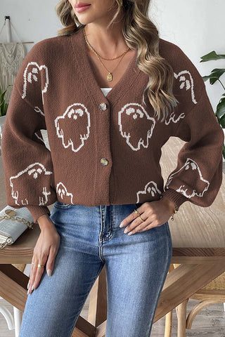 Gilet en maille pour femme à motif de fantômes | Manches longues