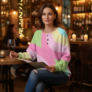 Damen Geripptes Henley Langarmshirt | Waffelstruktur