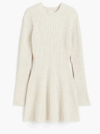 Damen Herbst Geripptes Strickkleid | Mini