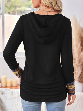 Camiseta de manga larga a rayas para mujer | Cuello chal