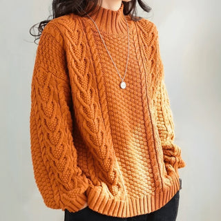 Suéter de cuello alto de punto grueso para mujer | diseño trenzado