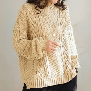 Suéter de cuello alto de punto grueso para mujer | diseño trenzado