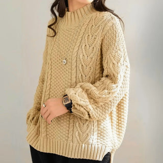 Suéter de cuello alto de punto grueso para mujer | diseño trenzado