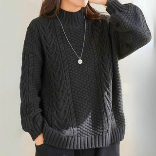 Suéter de cuello alto de punto grueso para mujer | diseño trenzado