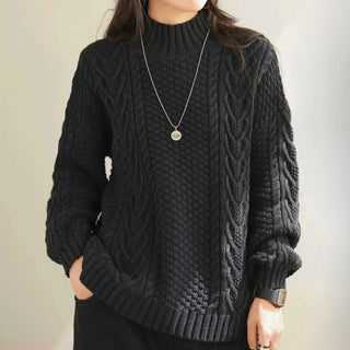 Suéter de cuello alto de punto grueso para mujer | diseño trenzado