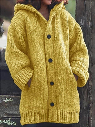 Damen Oversized Cardigan Mit Kapuze | Knopfleiste