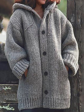 Damen Oversized Cardigan Mit Kapuze | Knopfleiste