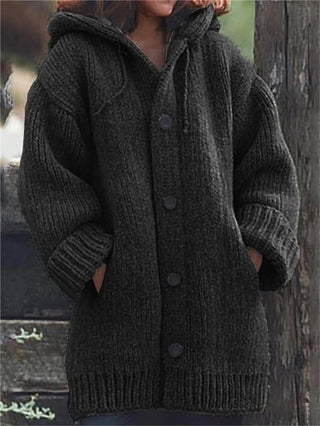 Damen Oversized Cardigan Mit Kapuze | Knopfleiste
