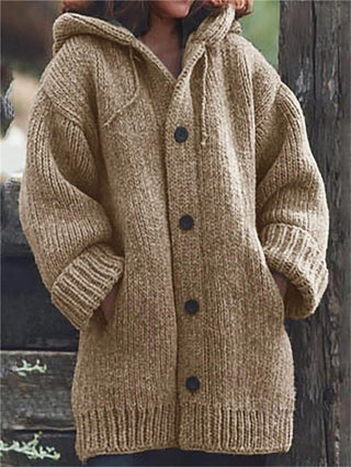 Damen Oversized Cardigan Mit Kapuze | Knopfleiste