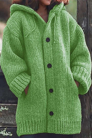 Damen Oversized Cardigan Mit Kapuze | Knopfleiste