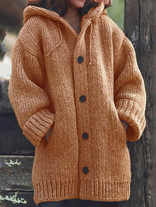 Damen Oversized Cardigan Mit Kapuze | Knopfleiste