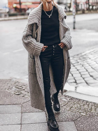 Damen Grobstrick Strickmantel Lang | Offene Front