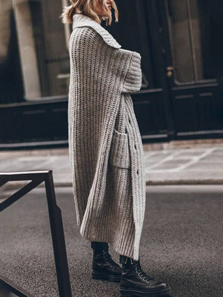 Damen Grobstrick Strickmantel Lang | Offene Front