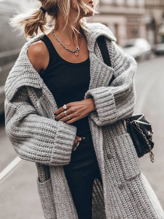 Damen Grobstrick Strickmantel Lang | Offene Front
